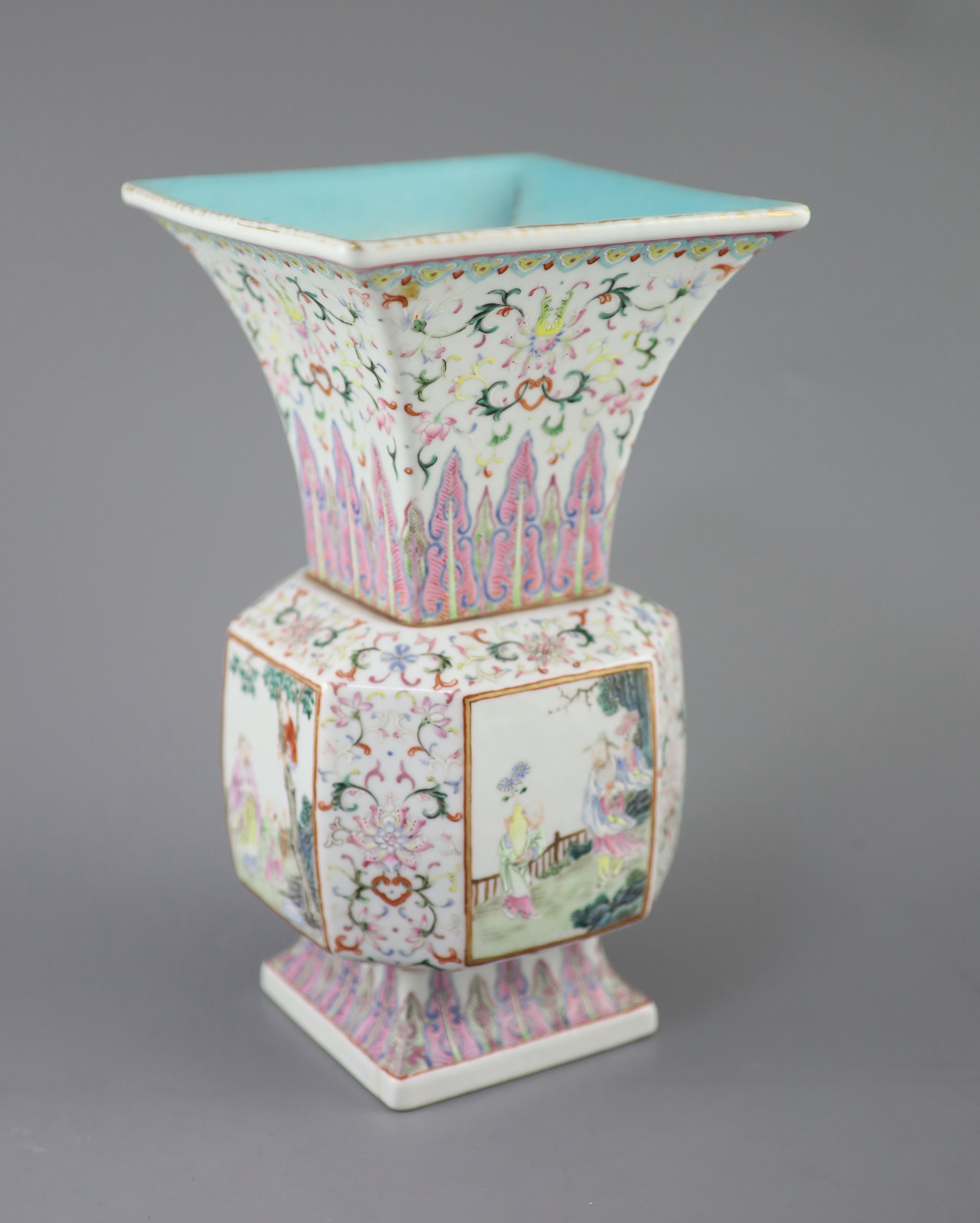 A fine Chinese famille rose vase, fangzun, 19th century, 27cm high